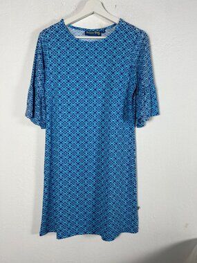 Banana Boat Women Dress Cover Up Beach UPF 50+ Blue Geometric Medium Stretch New